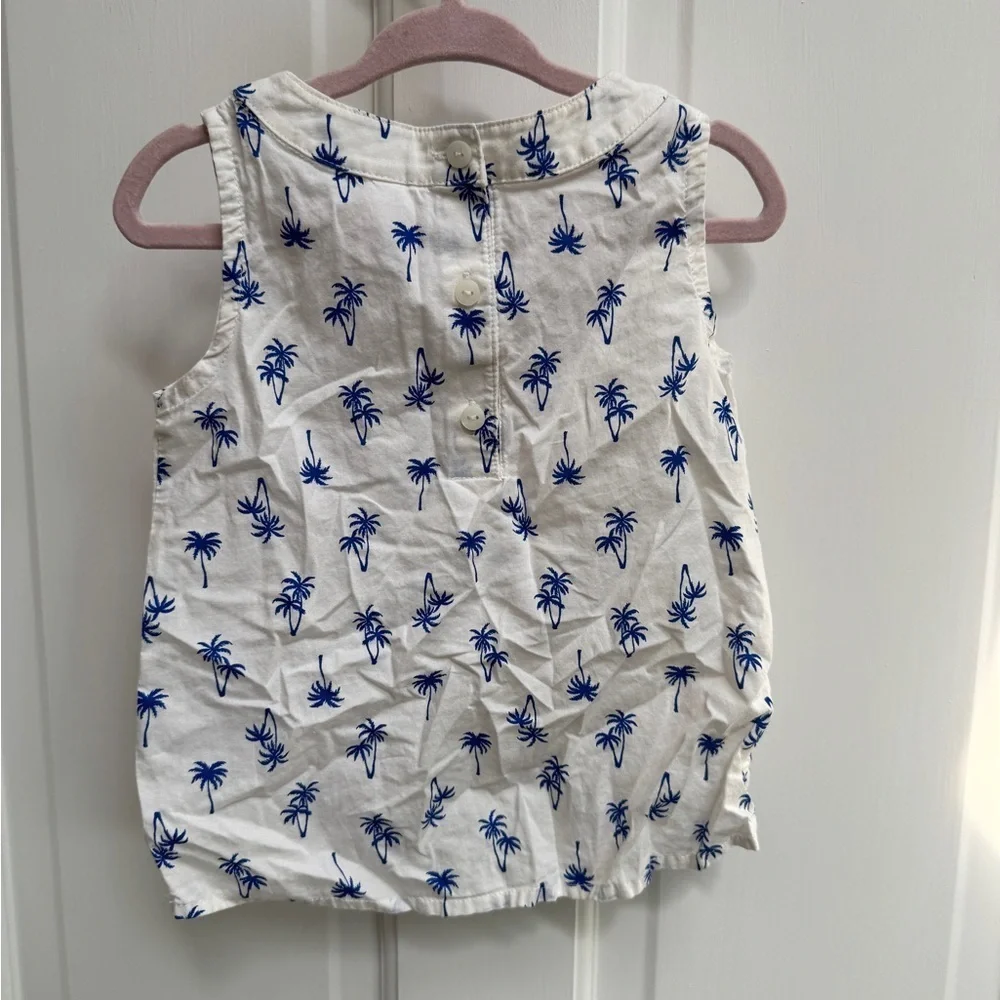 Carter's 2T Girls Blue and White Palm Tree Tropical Sleeveless Blouse Top